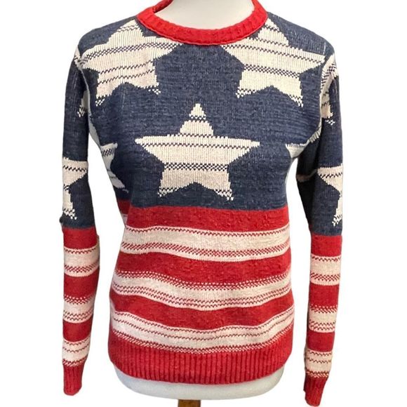 ⚫️⚫️⚫️ Stars and Stripes Sweater MADE IN USA from 74% Recycled Cotton Size Small - Picture 3 of 7